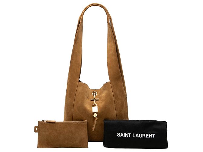 Autre Marque Saint Laurent Borsa Hobo Tanger in camoscio marrone - vista 7