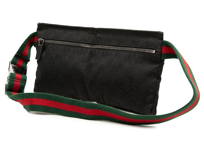 Bolso cinturón Gucci Black GG Canvas Web con doble bolsillo - vista 2