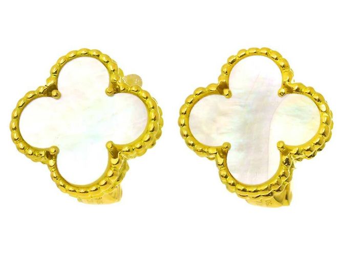 Orecchini Van Cleef & Arpels Alhambra in madreperla e oro giallo 18K - vista 2