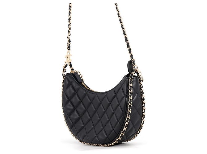 Borsa a tracolla con catena Chanel in pelle d'agnello - vista 2