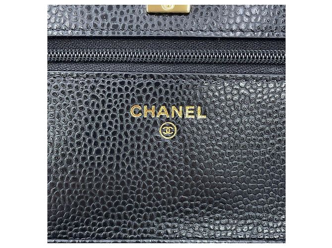 Portafoglio a catena Chanel in pelle di vitello martellata nera - vista 14