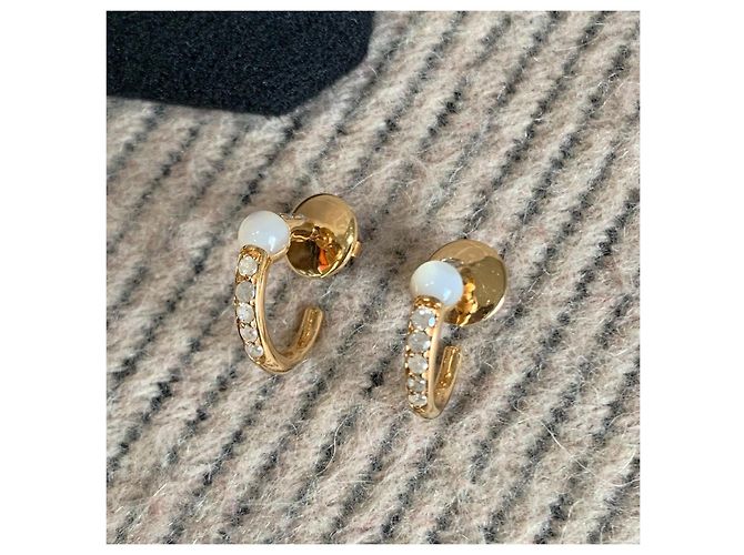 Orecchini a cerchio Pomellato in oro rosa 18k diamanti e perle - vista 2