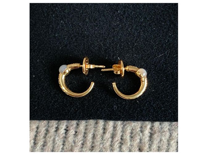 Orecchini a cerchio Pomellato in oro rosa 18k diamanti e perle - vista 3