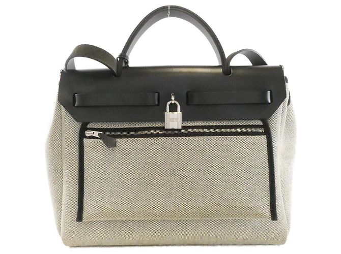 Hermès Borsa Hermes Herbag Zip24 Circuit Toile H Plume Vache Hunter - vista 2