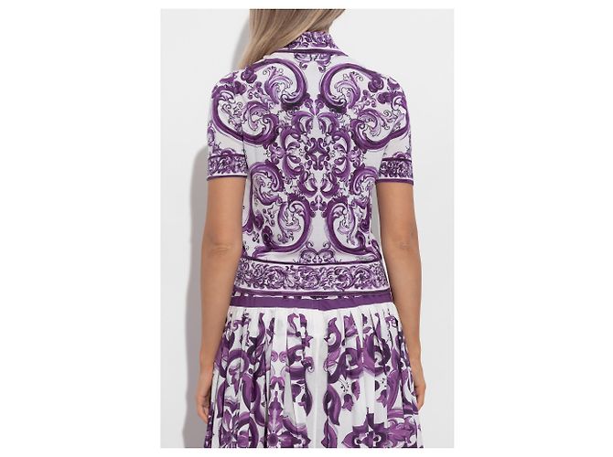Dolce & Gabbana Polo de seda con estampado "Majolica" - vista 2