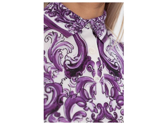 Dolce & Gabbana Polo de seda con estampado "Majolica" - vista 3