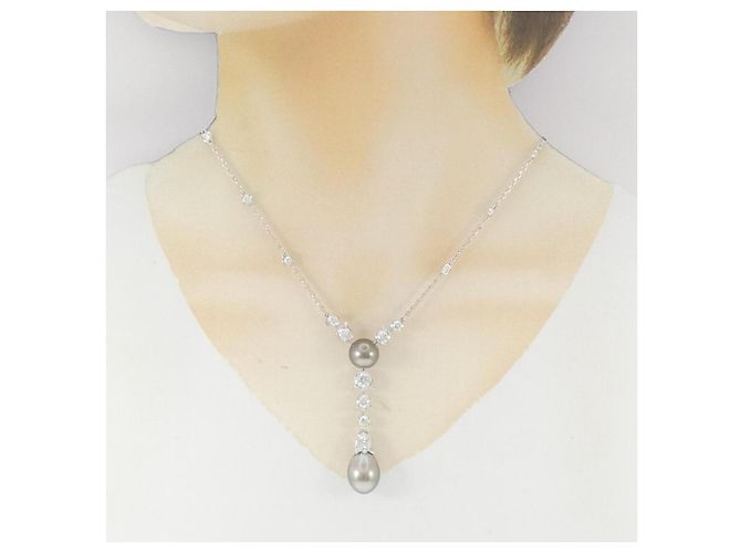 Collana Cartier Dune 750 Oro Bianco Diamante Perla Nera - vista 6