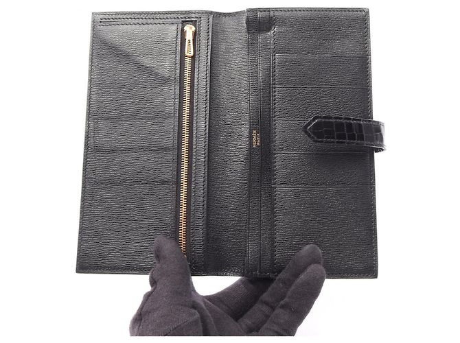 Béarn Hermès Cartera larga Hermes Bearn Soufflet de Alligator brillante - vista 3