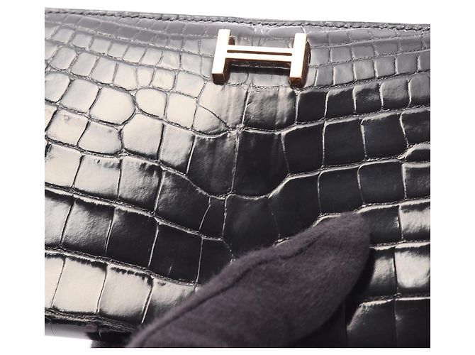 Béarn Hermès Cartera larga Hermes Bearn Soufflet de Alligator brillante - vista 8