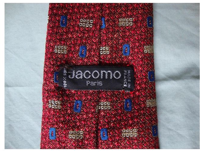 Autre Marque Jacomo Red Silk Tie with Blue Square Pattern - view 2