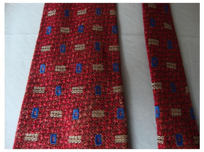 Autre Marque Jacomo Red Silk Tie with Blue Square Pattern - view 3