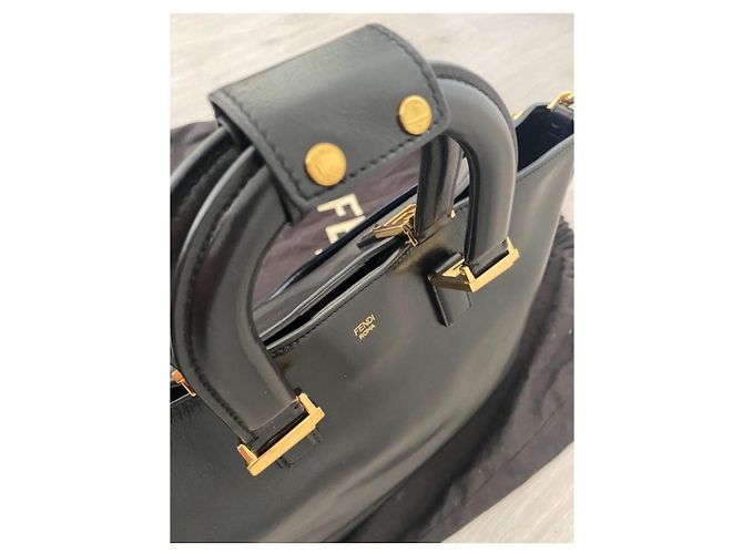 Fendi FF Tote Medium Handtasche Schwarz Leder - Ansicht 11