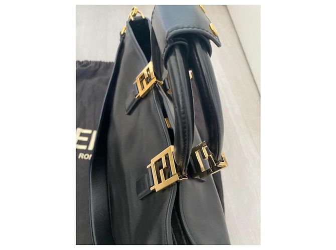 Fendi FF Tote Medium Handtasche Schwarz Leder - Ansicht 12