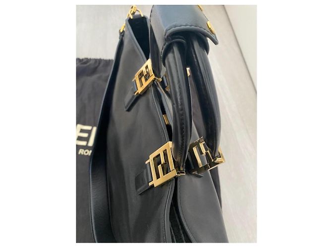 Fendi FF Tote Medium Handtasche Schwarz Leder - Ansicht 13