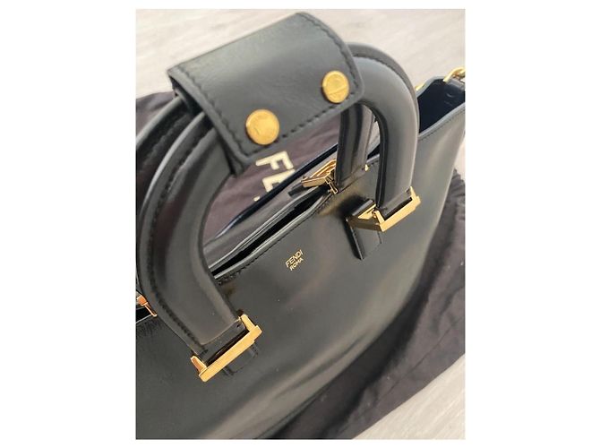 Fendi FF Tote Medium Handtasche Schwarz Leder - Ansicht 14