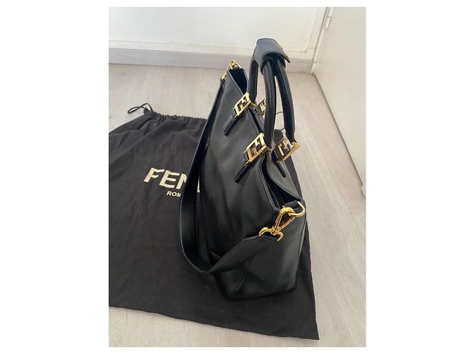 Fendi FF Tote Medium Handtasche Schwarz Leder - Ansicht 2