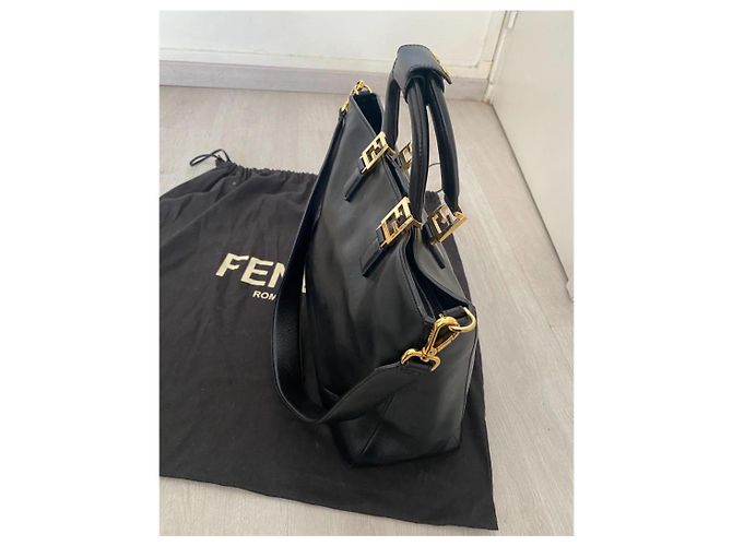 Fendi FF Tote Medium Handtasche Schwarz Leder - Ansicht 3
