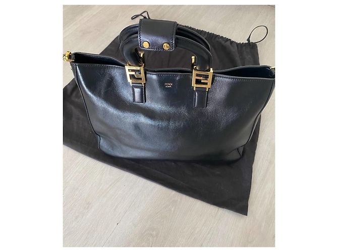 Fendi FF Tote Medium Handtasche Schwarz Leder - Ansicht 4