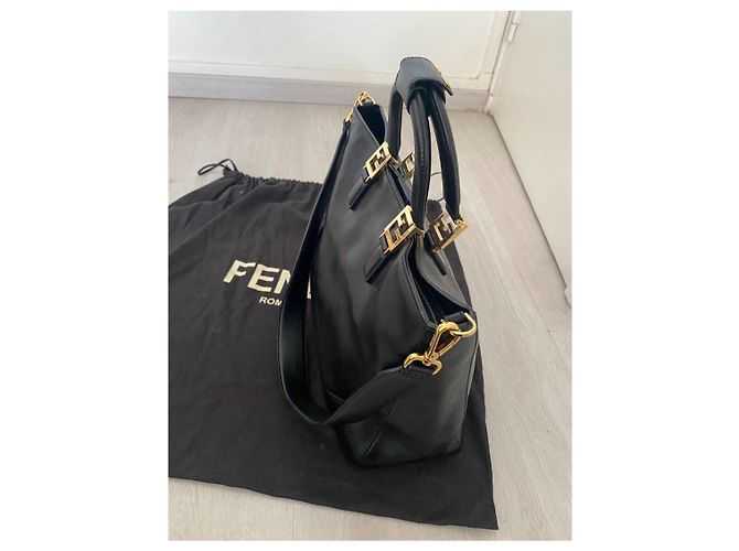 Fendi FF Tote Medium Handtasche Schwarz Leder - Ansicht 6
