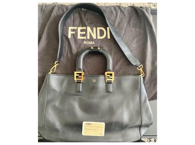 Fendi FF Tote Medium Handtasche Schwarz Leder - Ansicht 7