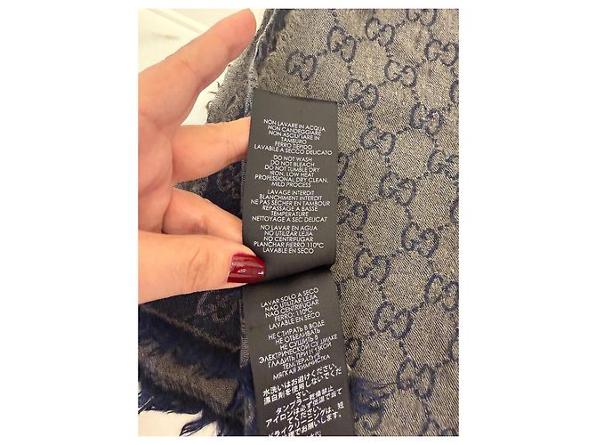 Sciarpa Gucci GG Monogram in Lana e Seta - Blu Navy - vista 10
