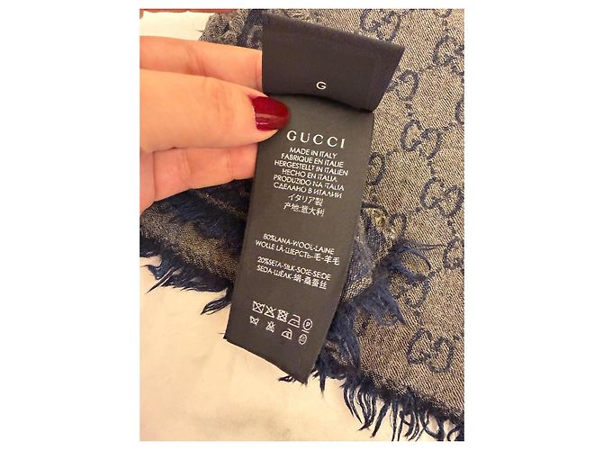 Sciarpa Gucci GG Monogram in Lana e Seta - Blu Navy - vista 11