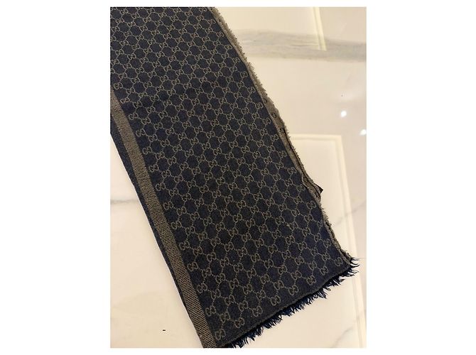 Sciarpa Gucci GG Monogram in Lana e Seta - Blu Navy - vista 2