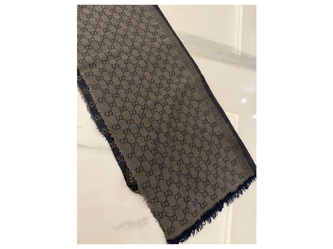 Sciarpa Gucci GG Monogram in Lana e Seta - Blu Navy - vista 4