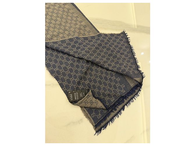 Sciarpa Gucci GG Monogram in Lana e Seta - Blu Navy - vista 5