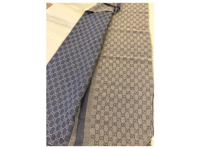 Sciarpa Gucci GG Monogram in Lana e Seta - Blu Navy - vista 7