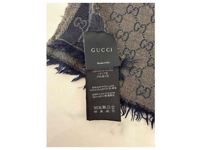 Sciarpa Gucci GG Monogram in Lana e Seta - Blu Navy - vista 8