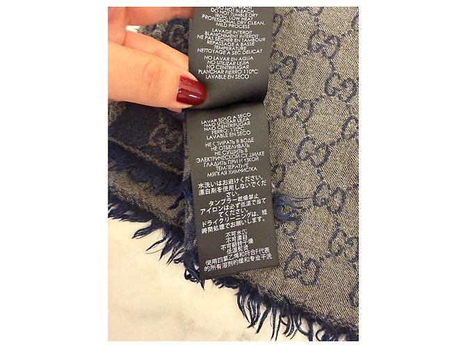 Sciarpa Gucci GG Monogram in Lana e Seta - Blu Navy - vista 9