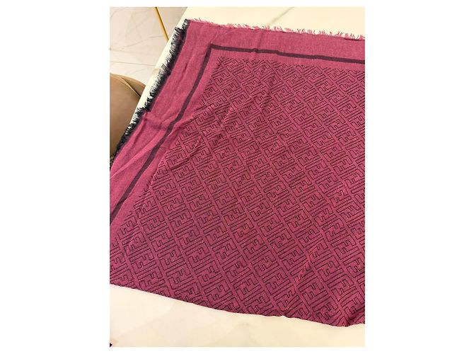 Fendi Foulard monogramma FF in lana e seta - Bordeaux - vista 2