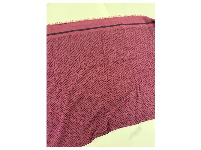 Fendi Foulard monogramma FF in lana e seta - Bordeaux - vista 3