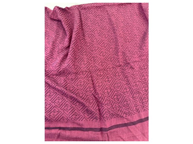 Fendi Foulard monogramma FF in lana e seta - Bordeaux - vista 5