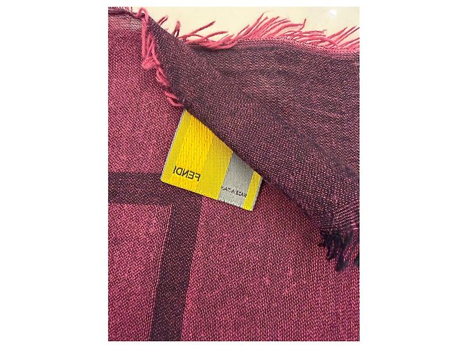 Fendi Foulard monogramma FF in lana e seta - Bordeaux - vista 6