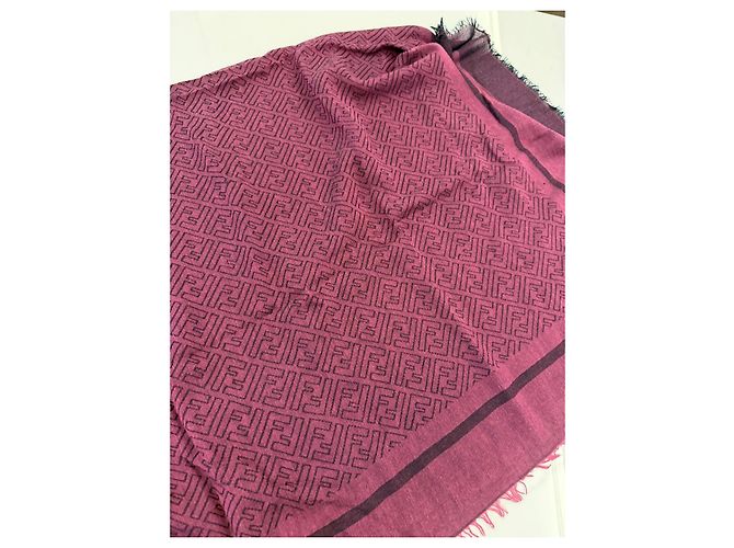 Fendi Foulard monogramma FF in lana e seta - Bordeaux - vista 7