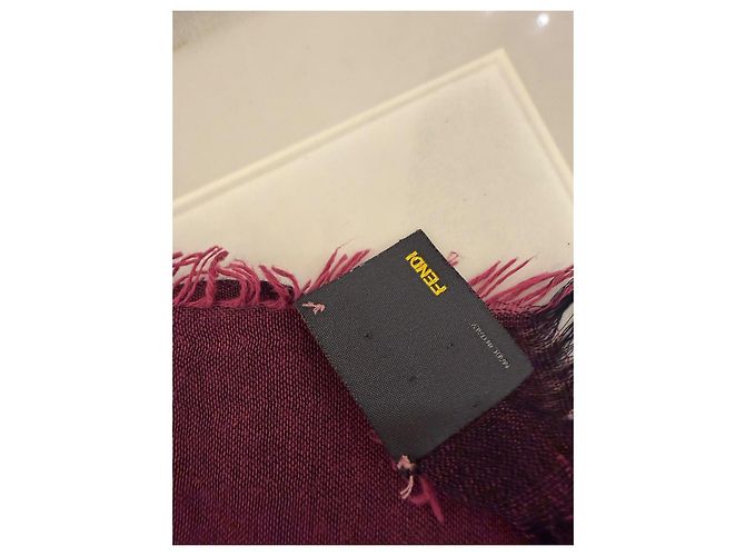 Fendi Foulard monogramma FF in lana e seta - Bordeaux - vista 8