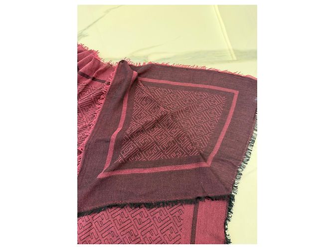 Fendi Foulard monogramma FF in lana e seta - Bordeaux - vista 9