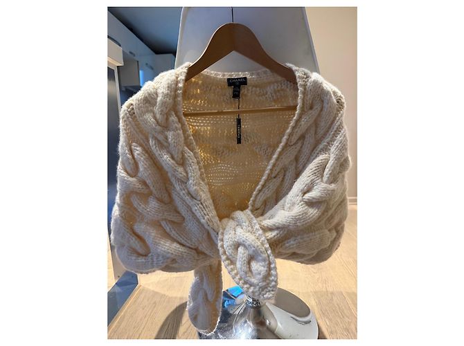 Chanel Chal de Cachemira Trenzado - Crema - vista 2