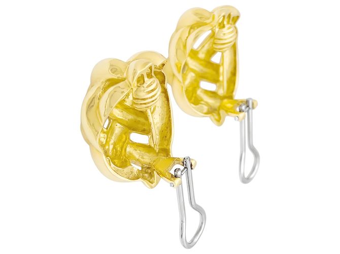Autre Marque Orecchini a clip intrecciati in oro giallo. - vista 2