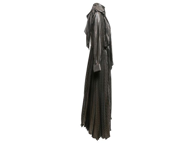 Céline Celine Metallic Langarm Maxi Kleid Schwarz & Gold Größe US S - Ansicht 2