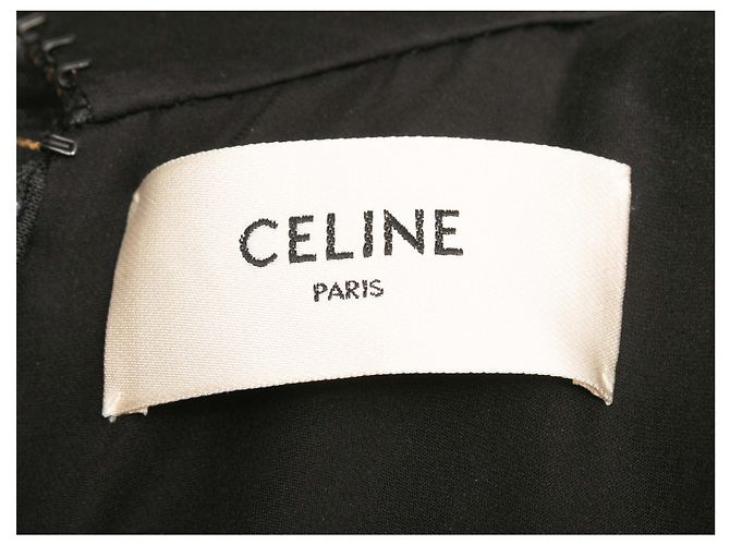 Céline Celine Metallic Langarm Maxi Kleid Schwarz & Gold Größe US S - Ansicht 4