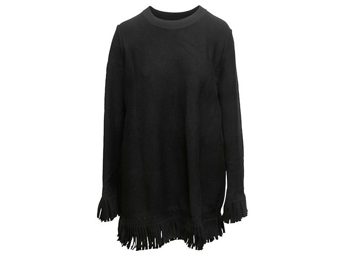 Alaïa Alaia Mini-Kleid aus Wolle in Schwarz mit Fransenbesatz Größe IT 42 - Ansicht 2