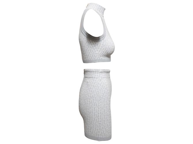 Balmain Metallic Knit Halter & Rock Set Hellblau & Weiß Größe FR 34 - Ansicht 2