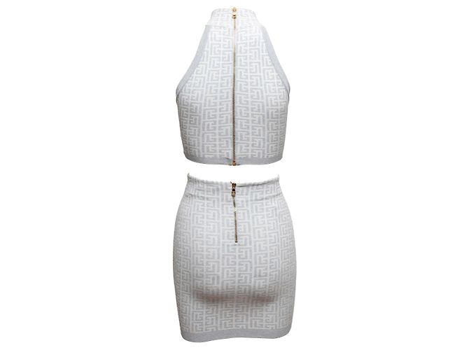 Balmain Metallic Knit Halter & Rock Set Hellblau & Weiß Größe FR 34 - Ansicht 3