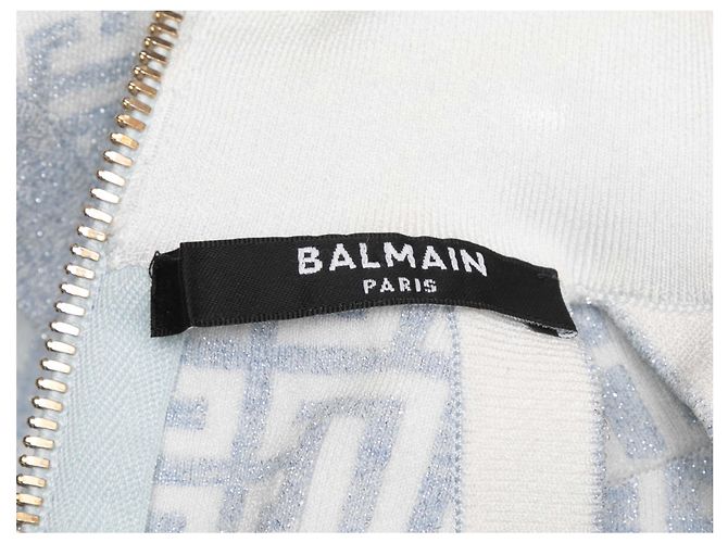 Balmain Metallic Knit Halter & Rock Set Hellblau & Weiß Größe FR 34 - Ansicht 6
