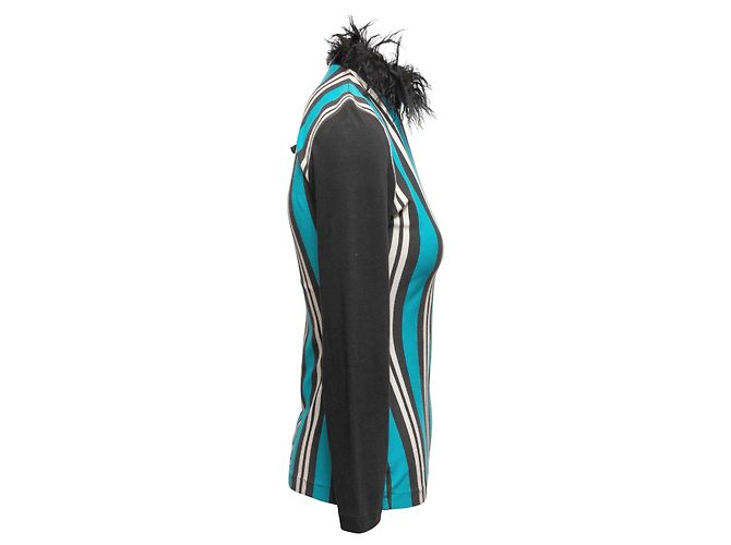 Jean Paul Gaultier Maille gestreifter Pullover mit Pelzbesatz Schwarz & Multicolor Größe IT 42 - Ansicht 2