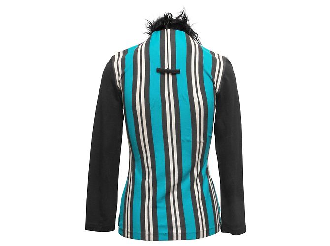 Jean Paul Gaultier Maille gestreifter Pullover mit Pelzbesatz Schwarz & Multicolor Größe IT 42 - Ansicht 3