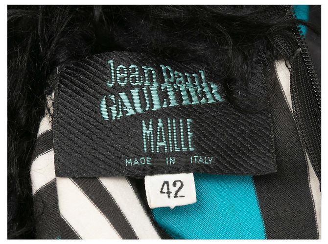 Jean Paul Gaultier Maille gestreifter Pullover mit Pelzbesatz Schwarz & Multicolor Größe IT 42 - Ansicht 4